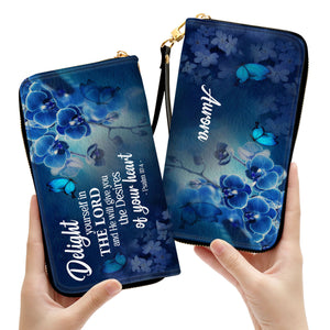 Delight Yourself In The Lord Psalm 374 Blue Orchids And Lilac - Thoughtful Gift For Christians - Personalized Clutch Purses - AT4080922