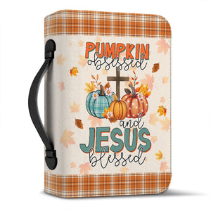 Pumpkin Obsessed And Jesus Blessed - Leather Bible Cover