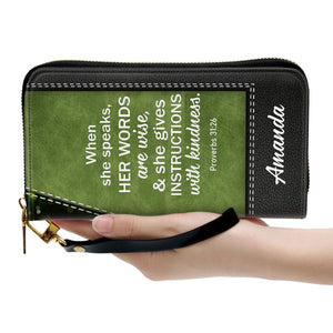 When She Speaks, Her Words Are Wise - Thoughtful Gift For Christians - Personalized Clutch Purses - AT4080807