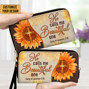 He Calls Me Beautiful One Fancy Sunflower - Thoughtful Gift For Christians - Personalized Clutch Purses - AT4080743