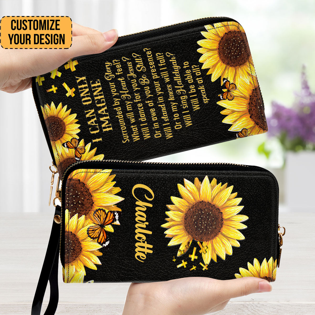 I Can Only Imagine Sunflower And Cross - Personalized Clutch Purses - AT4080914