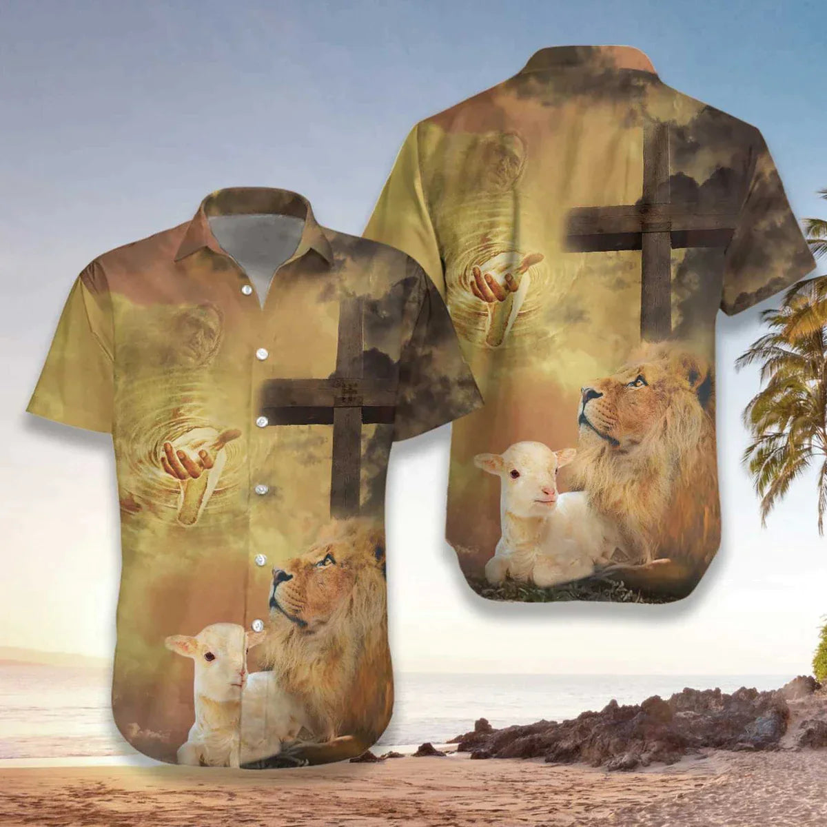 Jesus Lion And Goat Are Seeing God's Hands Aloha - Hawaiian Shirt