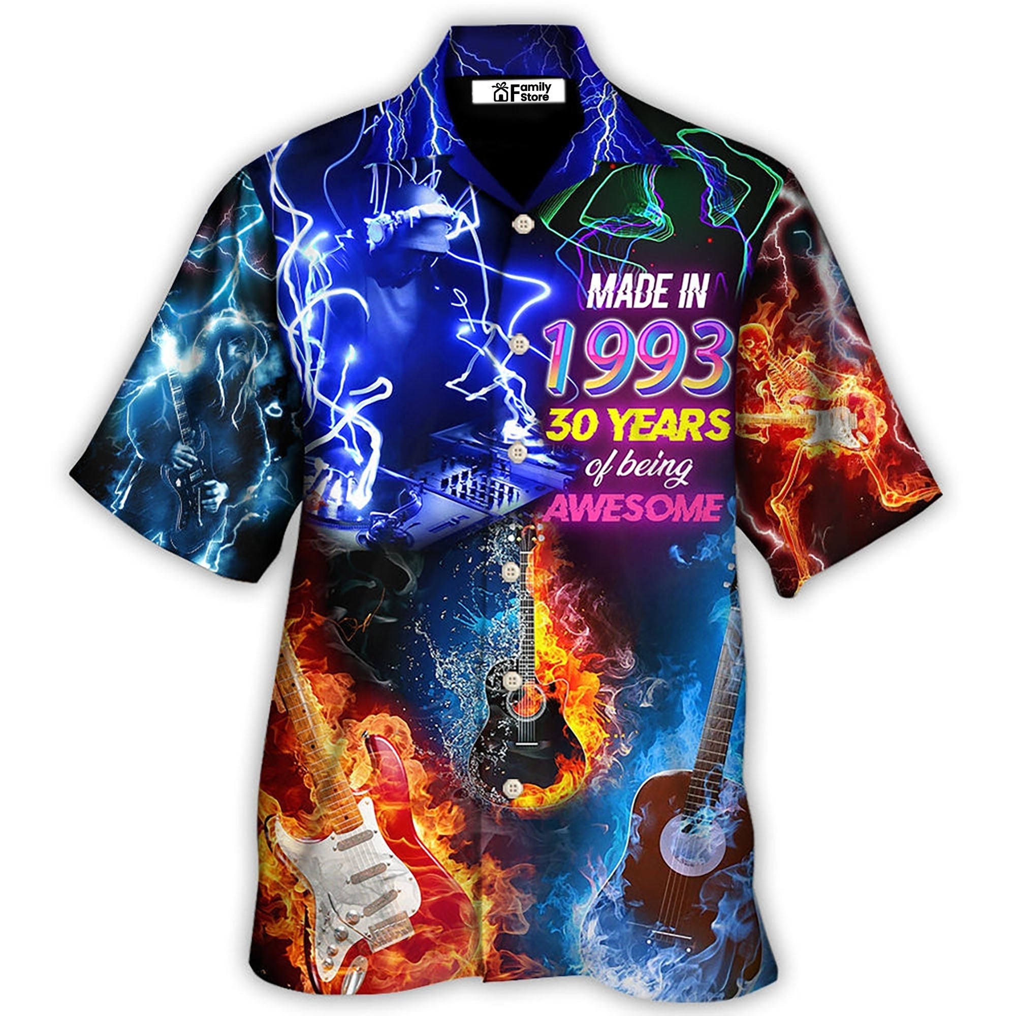 Music Is My Life Made In 1993 Neon Style - Hawaiian Shirt