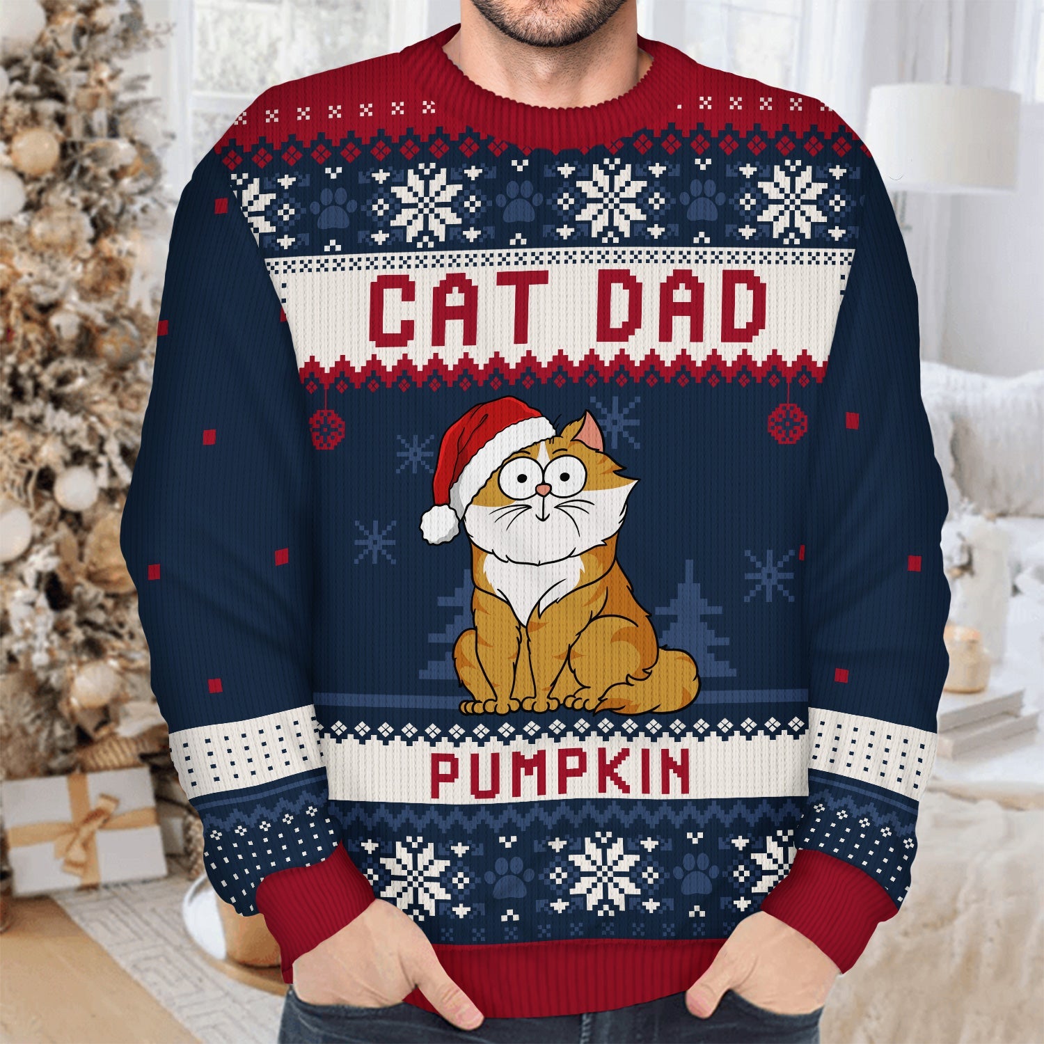 Cat Mom Cat Dad Funny Cartoon Cats - Gift For Cat Lovers - Personalized Ugly Christmas Sweater