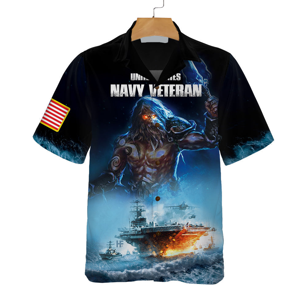 US Veteran Navy Proud Poseidon And Ship - Hawaiian Shirt