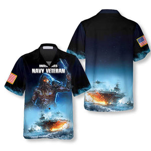 US Veteran Navy Proud Poseidon And Ship - Hawaiian Shirt