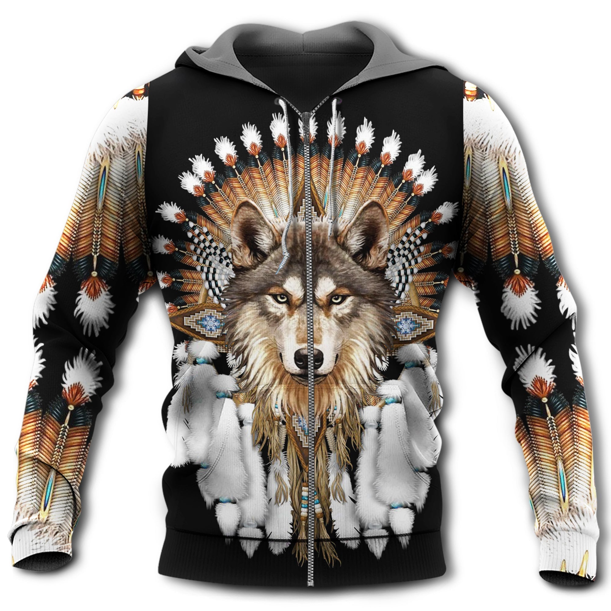 Native American Culture With Cool Wolf - Hoodie 