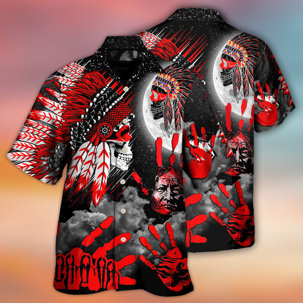 Native American Halloween Red Skull Moon Night Style - Hawaiian Shirt