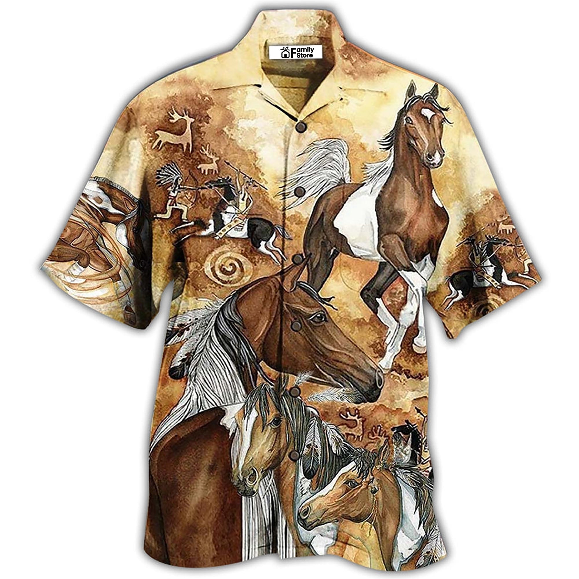 Native American Horse Beige Pattern - Hawaiian Shirt
