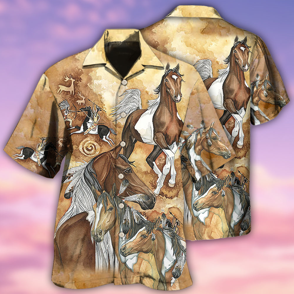 Native American Horse Beige Pattern - Hawaiian Shirt