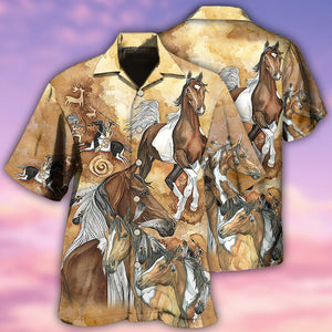 Native American Horse Beige Pattern - Hawaiian Shirt