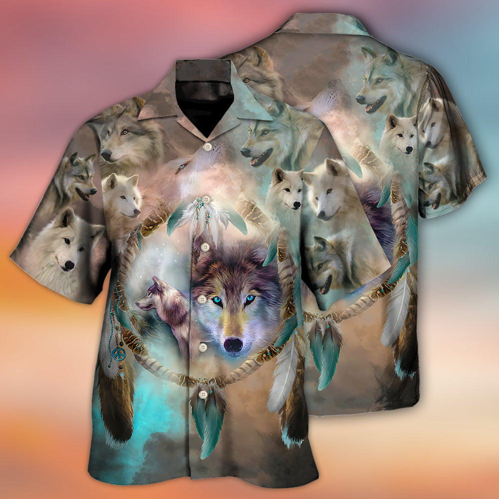 Native American Wolf Dream Catcher Art Style - Hawaiian Shirt