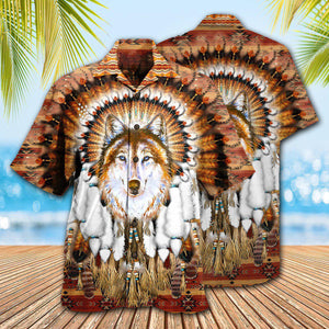 Native American Wolf Feather Headdress Cool - Hawaiian Shirt