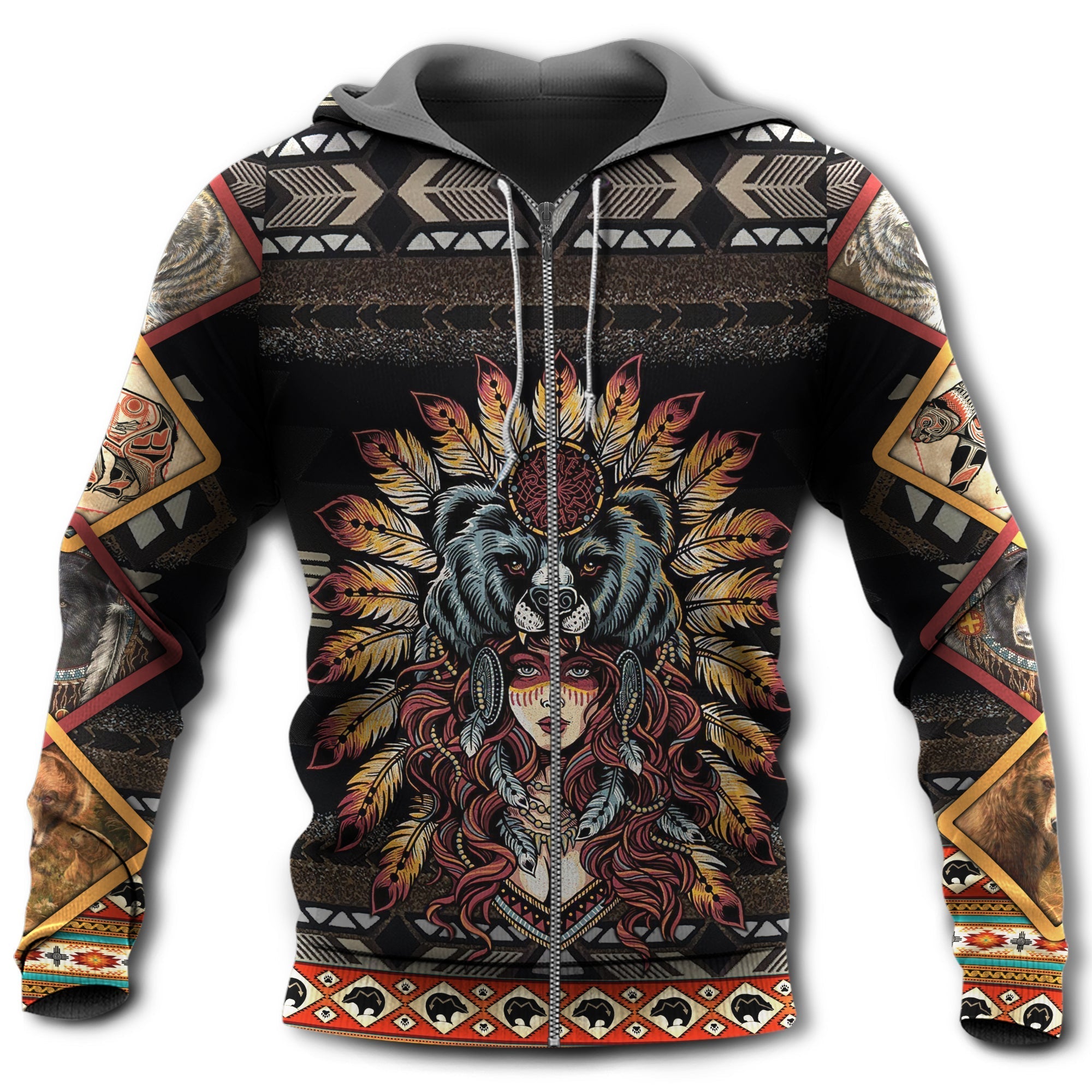 Native Beautiful Bear In American - Hoodie 