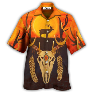 Native Skull Style Love Peace Orange - Hawaiian Shirt