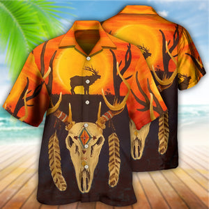 Native Skull Style Love Peace Orange - Hawaiian Shirt