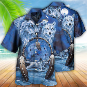 Native Style Love Peace Blue Wolf - Hawaiian Shirt