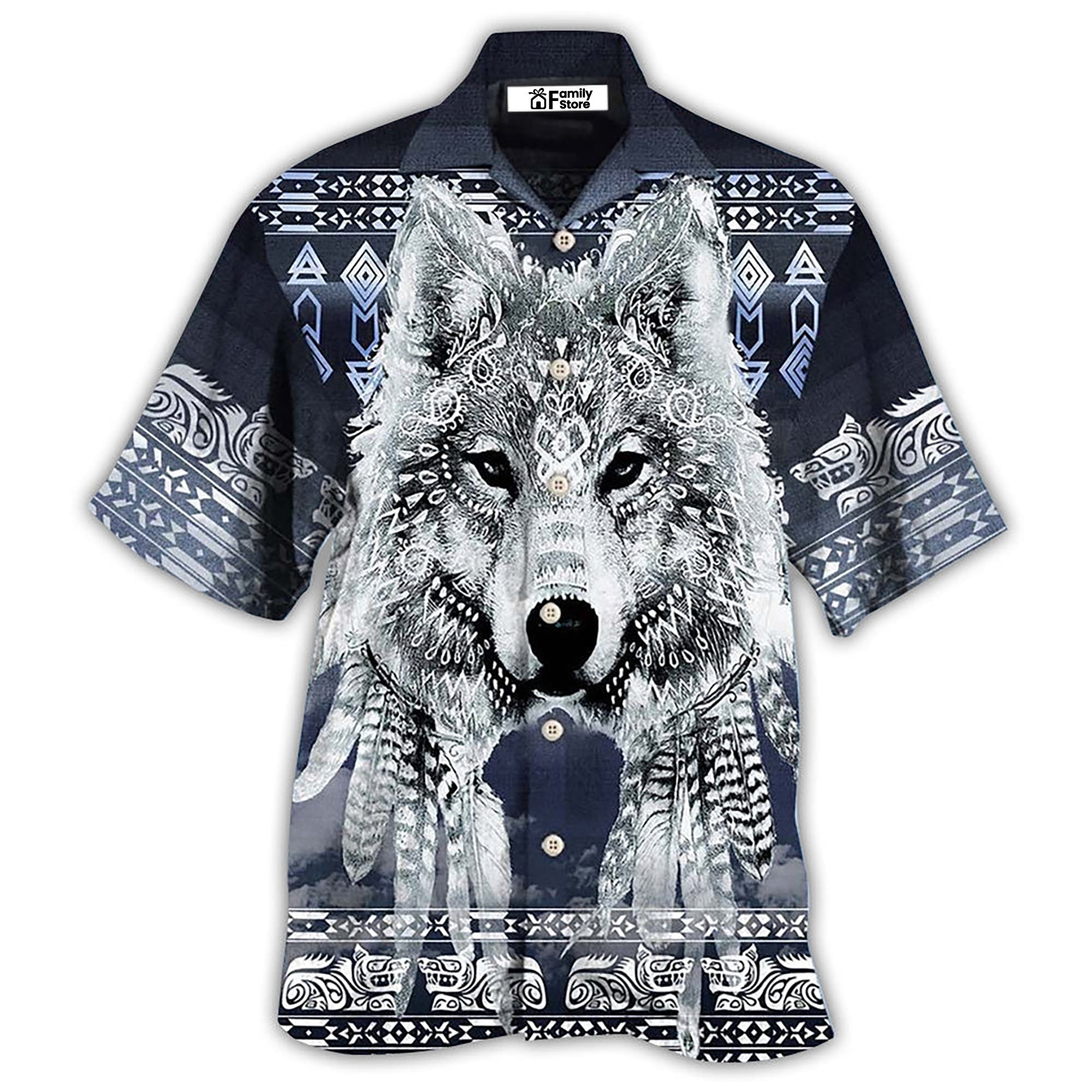 Native Style Love Peace Wolf Pattern - Hawaiian Shirt