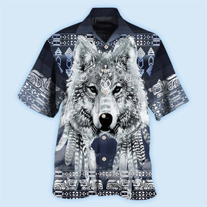 Native Style Love Peace Wolf Pattern - Hawaiian Shirt