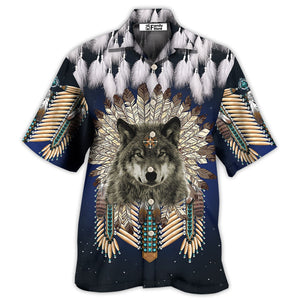 Native Wolf Feathers Dark Style - Hawaiian Shirt