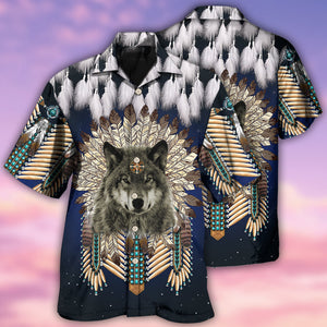 Native Wolf Feathers Dark Style - Hawaiian Shirt