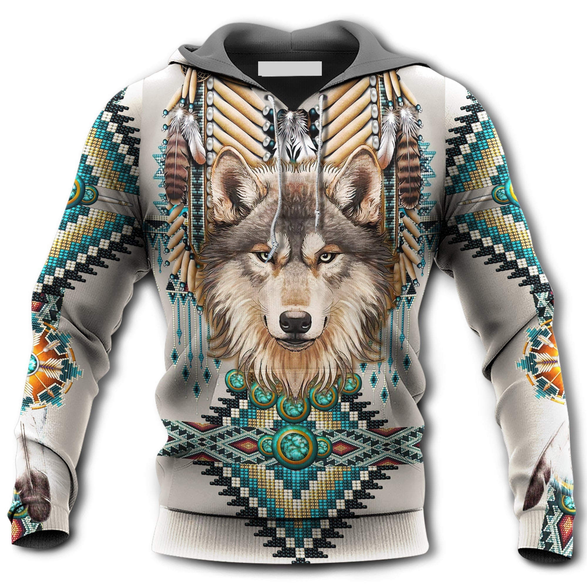 Native Wolf With Sign Amazing Color - Hoodie 