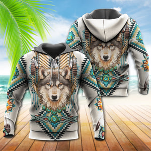 Native Wolf With Sign Amazing Color - Hoodie 