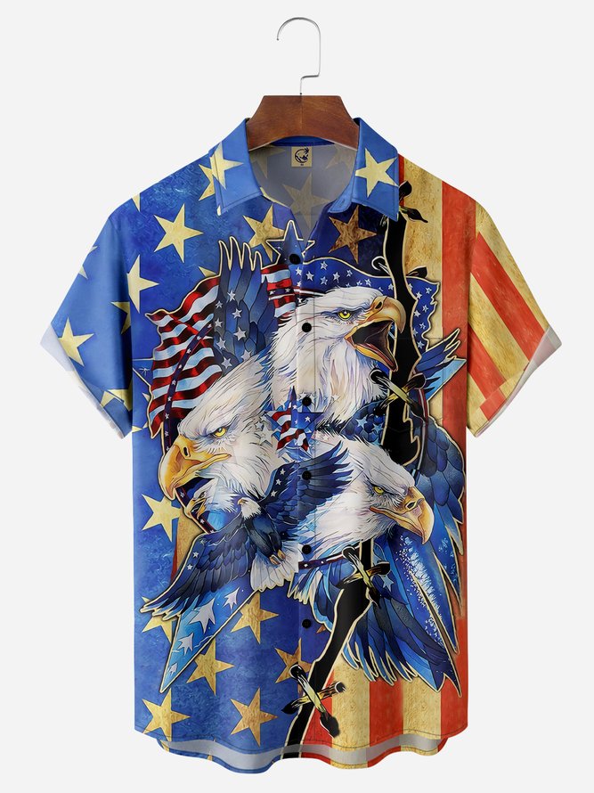 Independence Day USA Blue Flag Eagle - Hawaiian Shirt