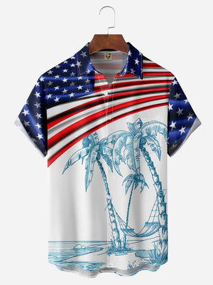 Independence Day Palm Tree American Flag - Hawaiian Shirt