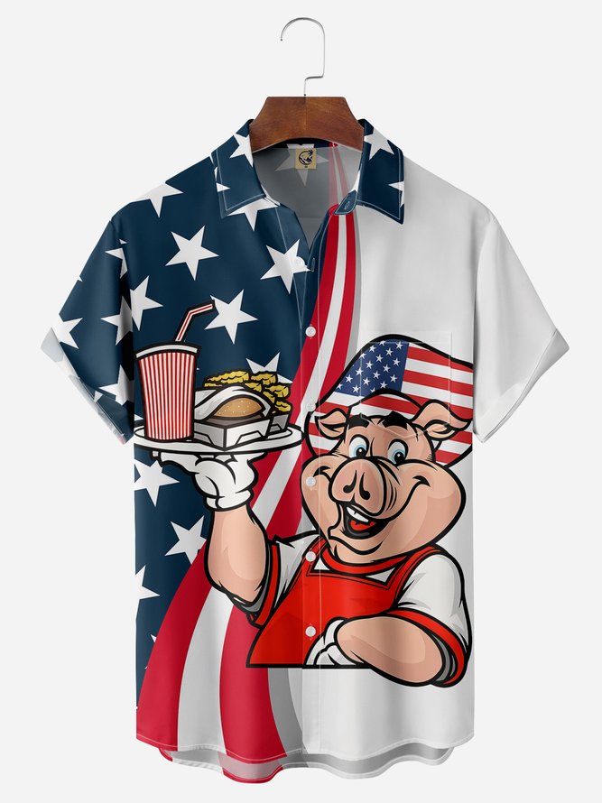 Independence Day American Flag Fun Pig Chest - Hawaiian Shirt