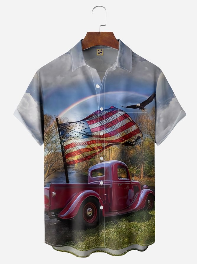 Independence Day American Flag Truck - Hawaiian Shirt