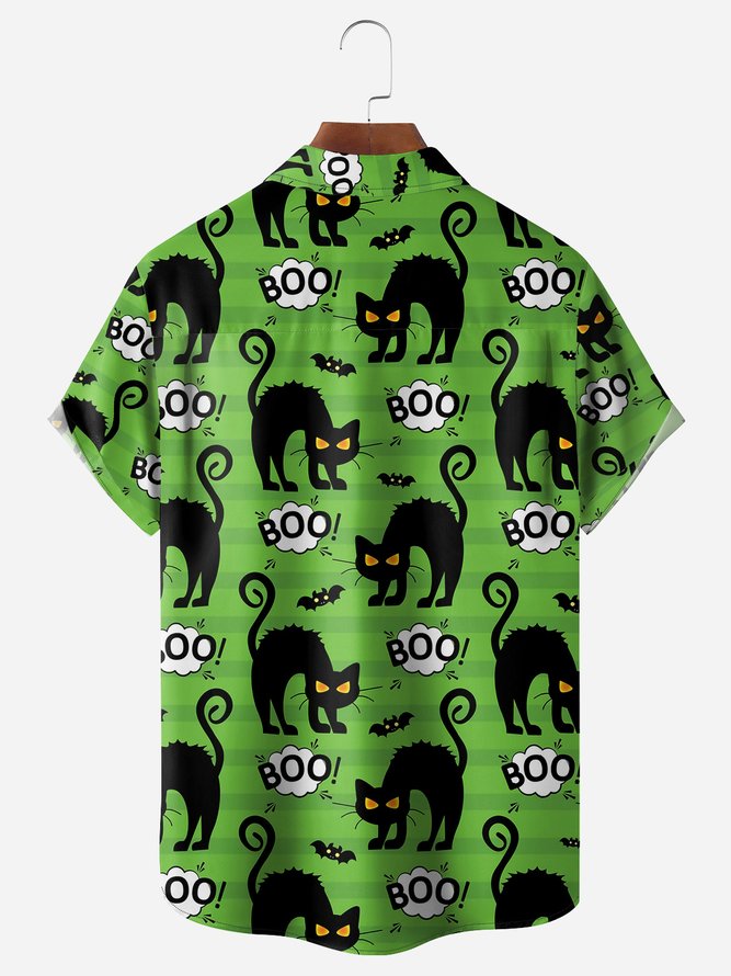 Halloween Cat Boo Boo Green Pattern - Hawaiian Shirt