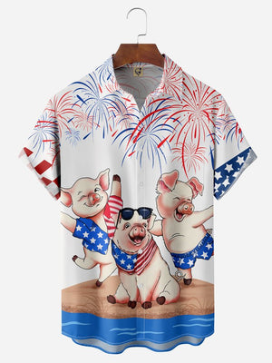 Independence Day American Flag Pigs - Hawaiian Shirt