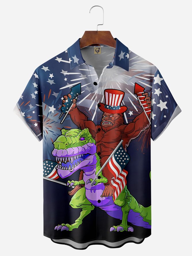 Independence Day Flag Green Dinosaur - Hawaiian Shirt