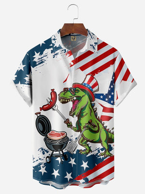 Independence Day American Flag BBQ Dinosaur - Hawaiian Shirt