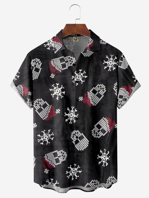 Christmas Skull Snowflake Black Pattern- Hawaiian Shirt