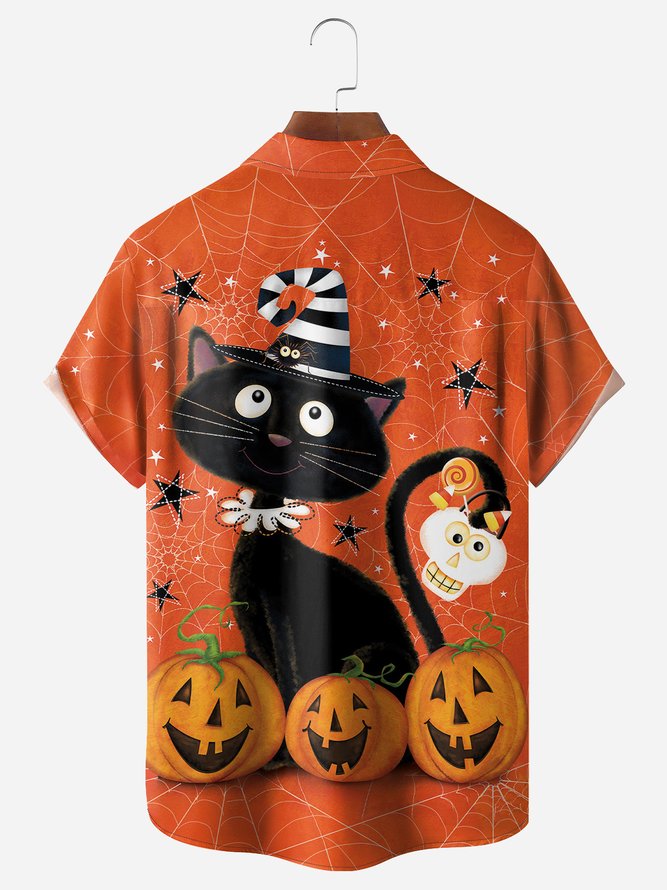 Halloween Cat, Stars, Pumpkins - Hawaiian Shirt