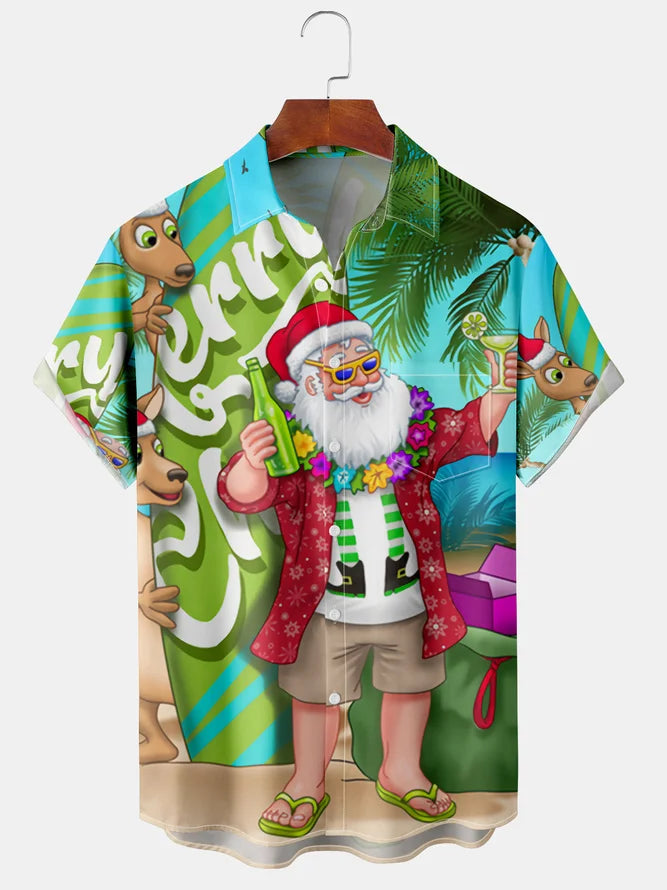 Santa Claus Cheers And Drinks On The Beach - Hawaiian Shirt