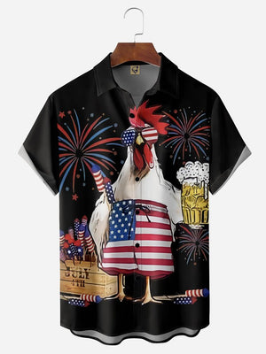 Independence Day American Flag Rooster 4 Of July - Hawaiian Shirt