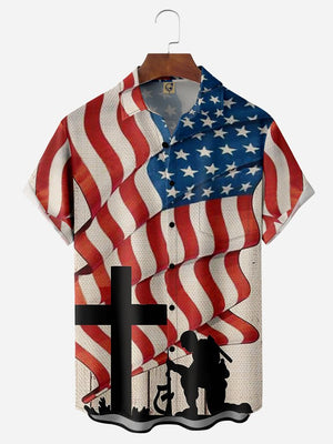 Independence Day Veterans American Flag Cross - Hawaiian Shirt