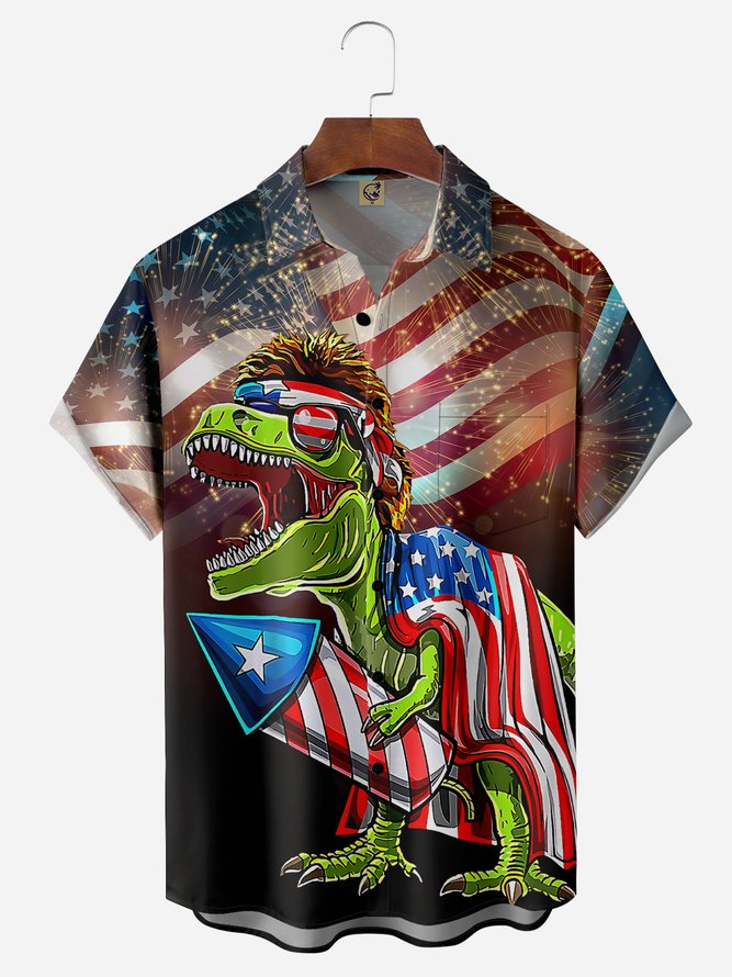 Independence Day Flag Dinosaur - For Men And Women - Hawaiian Shirt