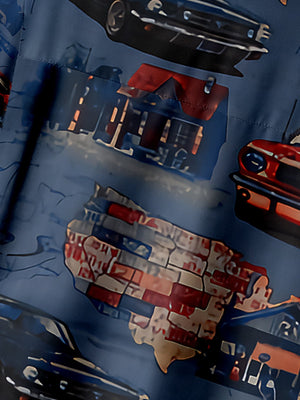 Vintage American Flag Cars At Midnight - Hawaiian Shirt