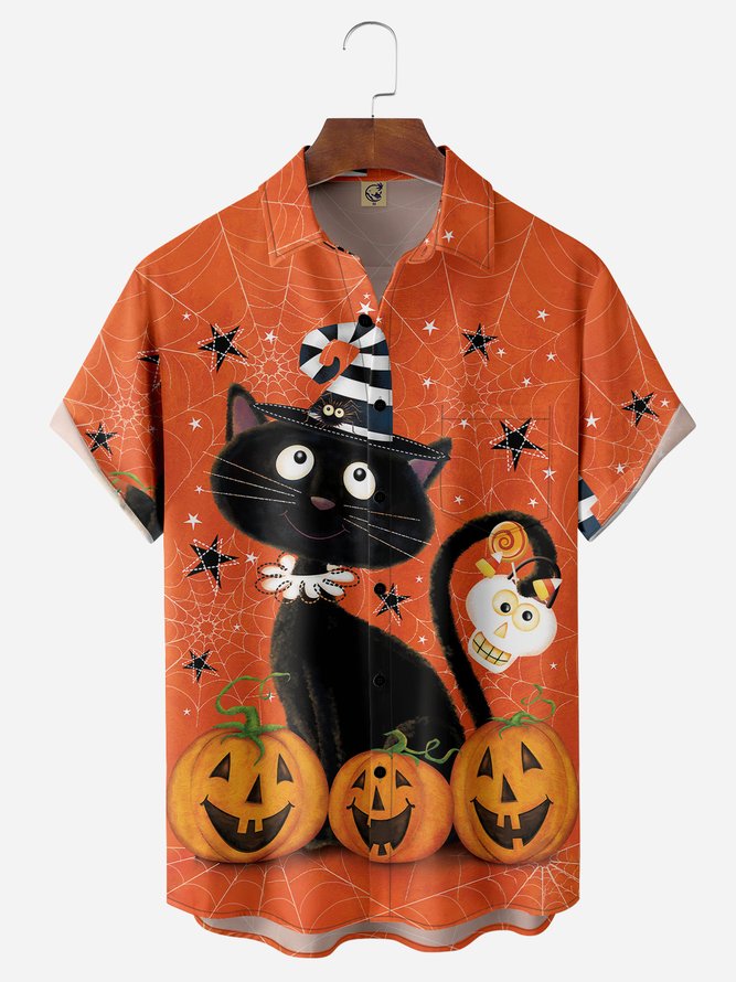 Halloween Cat, Stars, Pumpkins - Hawaiian Shirt