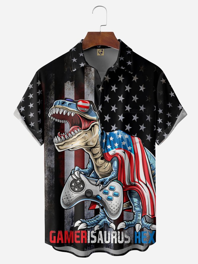 Independence Day Dinosaur American Flag - Hawaiian Shirt