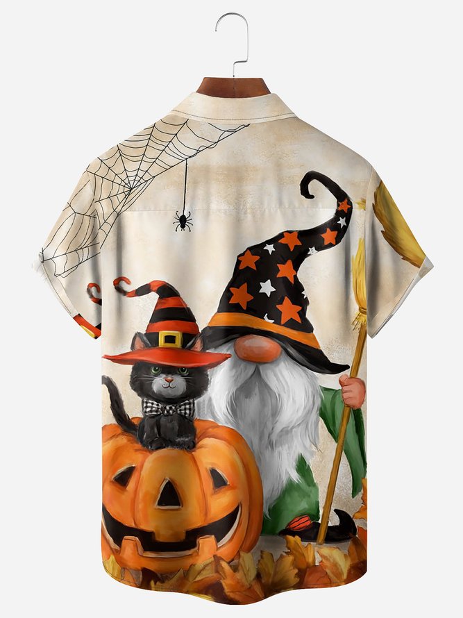 Halloween Gnomes And Cat Beige Color - Hawaiian Shirt