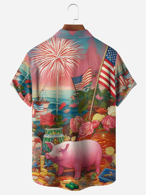 Independence Day USA Flag Pig - Hawaiian Shirt