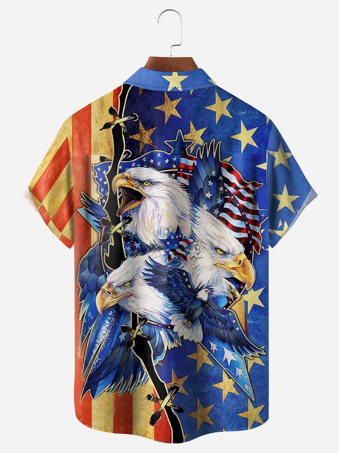 Independence Day USA Blue Flag Eagle - Hawaiian Shirt