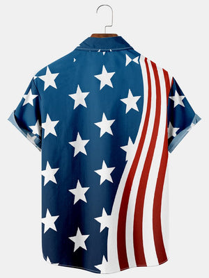 Independence Day Mens American Flag Casual Breathable - Hawaiian Shirt