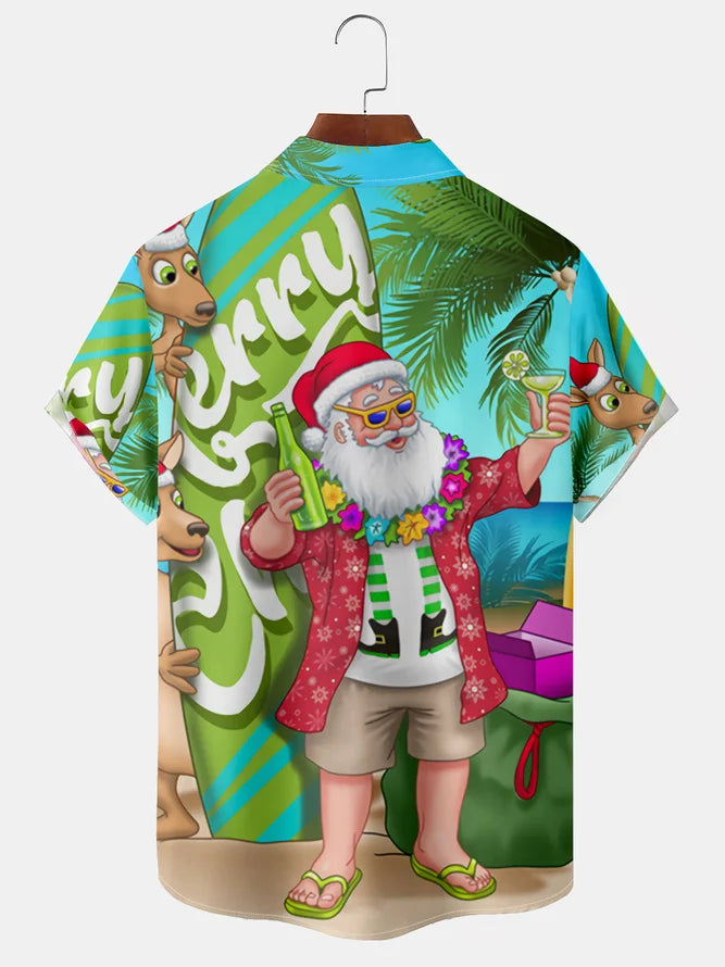 Santa Claus Cheers And Drinks On The Beach - Hawaiian Shirt