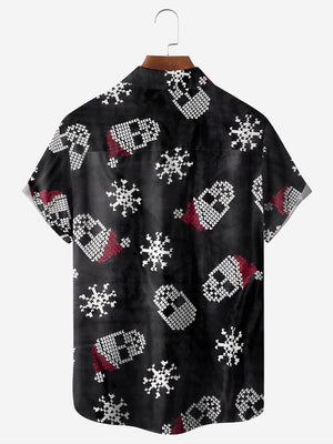 Christmas Skull Snowflake Black Pattern- Hawaiian Shirt